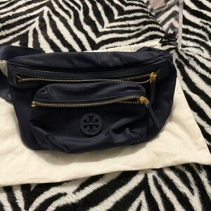Tory Burch Navy Belt Bag with Gold Accents